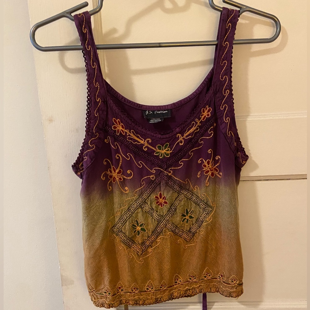 Gorgeous cactus silk embroidered tank (easy resew on hem needed)